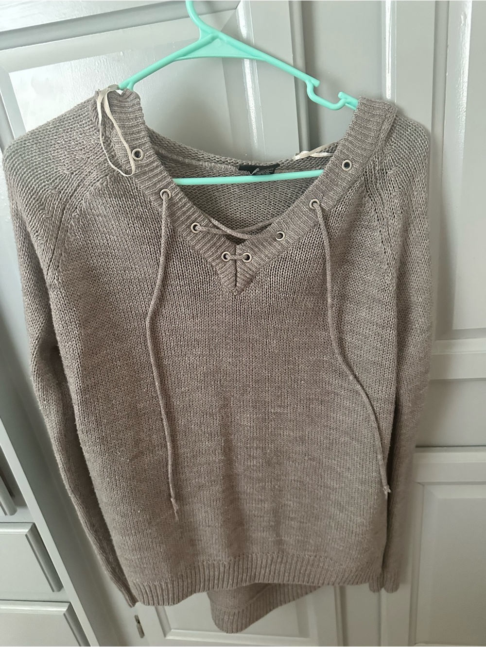 Rue21 Lace-Up V-Neck Knit Sweater - Taupe